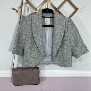 Elevenses Anthropologie Cropped Metallic Silver Blazer Shrug Bolero